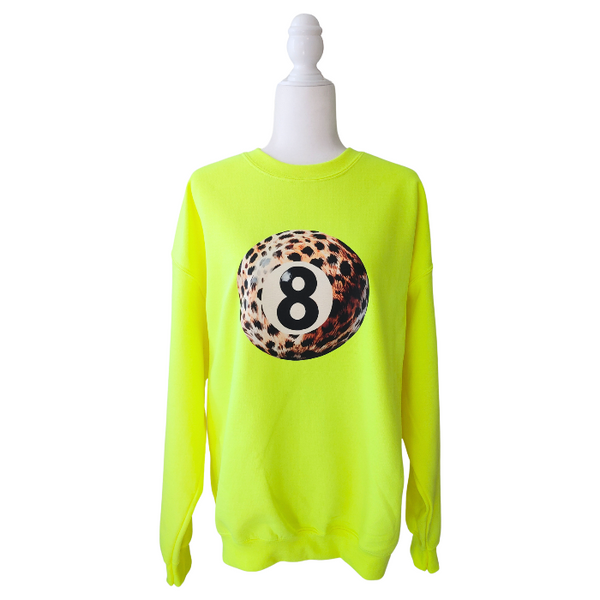 Take a stylish risk with our Neon Yellow Bold Leopard Animal Print 8 Ball Sweatshirt. This trendy crewneck is perfect for spring and summer and adds a fun pop of color to any outfit. Get ready to make a statement and stand out in this unique, aesthetic and preppy sweatshirt. This trendy crewneck is unisex and makes a great gift for anyone. Don't forget to size up for that extra oversized look!