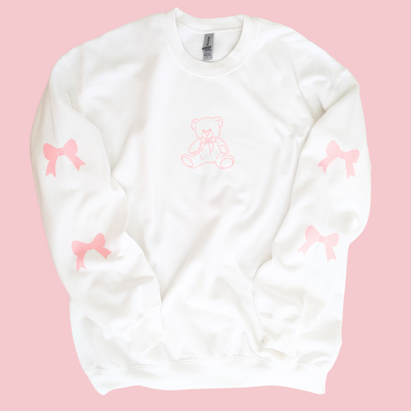 teddy bear pink bow sweatsuit set