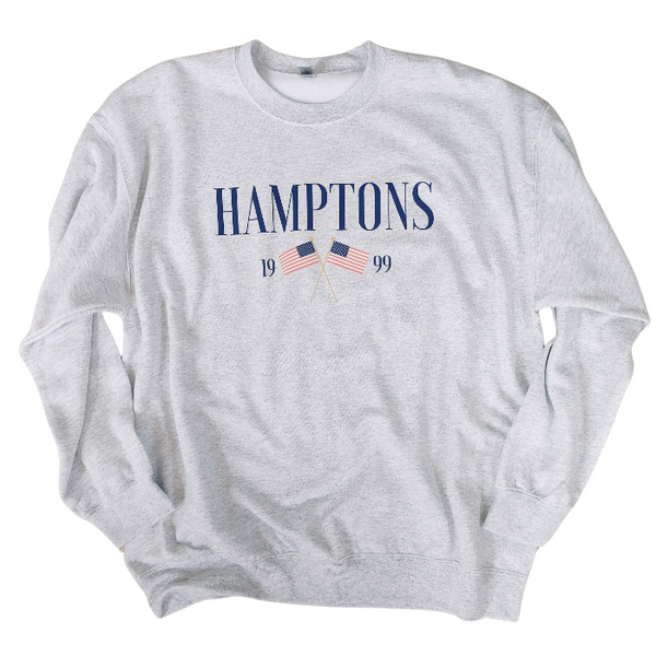 Introducing the Hamptons Sweatshirt and Sweatpants Set! These trendy and preppy set feature an American USA flag design, sweatpants have an oversized fit, an elastic waistband and cuff for added comfort, and a cozy loungewear feel. Perfect for your next beach vacation or for a stylish and comfortable look. Upgrade your wardrobe with this playful and comfortable set! (Sweatshirt size up for an even more oversized fit!)