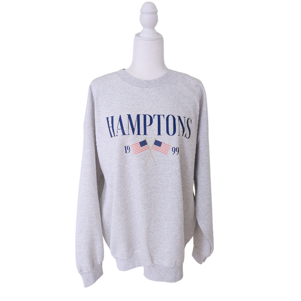 Introducing the Hamptons Sweatshirt and Sweatpants Set! These trendy and preppy set feature an American USA flag design, sweatpants have an oversized fit, an elastic waistband and cuff for added comfort, and a cozy loungewear feel. Perfect for your next beach vacation or for a stylish and comfortable look. Upgrade your wardrobe with this playful and comfortable set! (Sweatshirt size up for an even more oversized fit!)