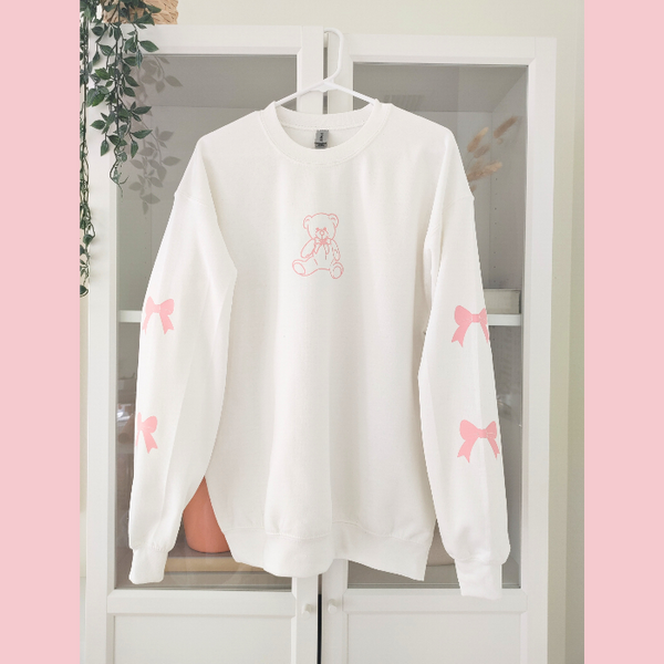 teddy bear pink bow sweatshirt
