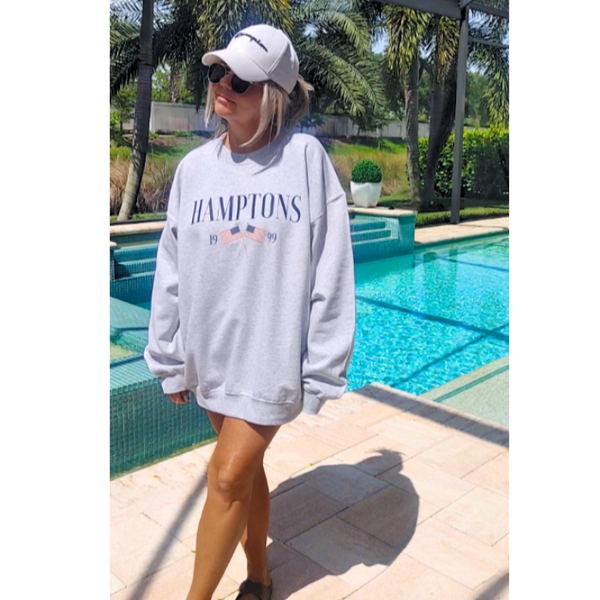 Introducing the Hamptons Sweatshirt and Sweatpants Set! These trendy and preppy set feature an American USA flag design, sweatpants have an oversized fit, an elastic waistband and cuff for added comfort, and a cozy loungewear feel. Perfect for your next beach vacation or for a stylish and comfortable look. Upgrade your wardrobe with this playful and comfortable set! (Sweatshirt size up for an even more oversized fit!)