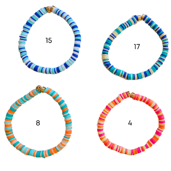 Our preppy, colorful, and bright mixed clay bracelets make the perfect summer (and beyond) accessory! With bright clay heishi beads, you can create unique stacking bracelets to match any outfit. The perfect gift idea for someone special!