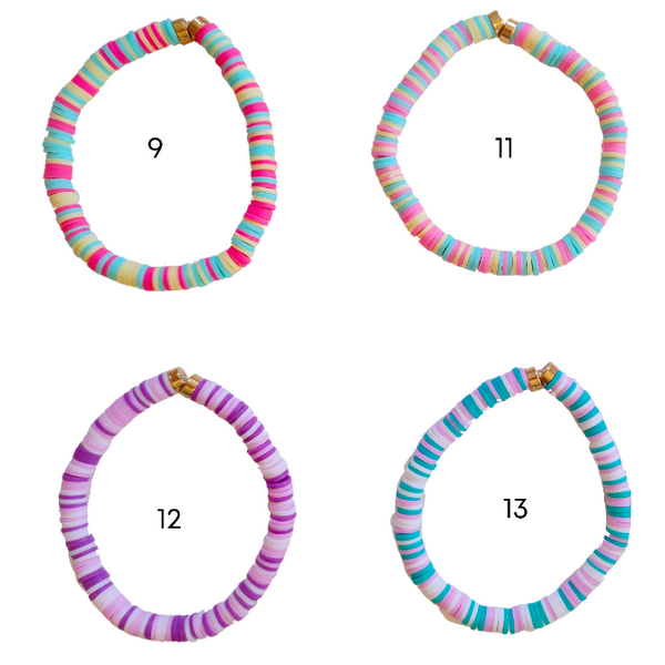 Our preppy, colorful, and bright mixed clay bracelets make the perfect summer (and beyond) accessory! With bright clay heishi beads, you can create unique stacking bracelets to match any outfit. The perfect gift idea for someone special!