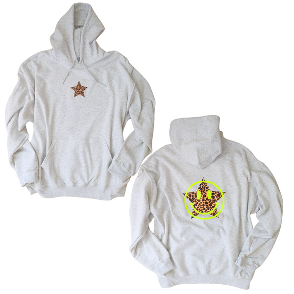 neon leopard smile star hoodie