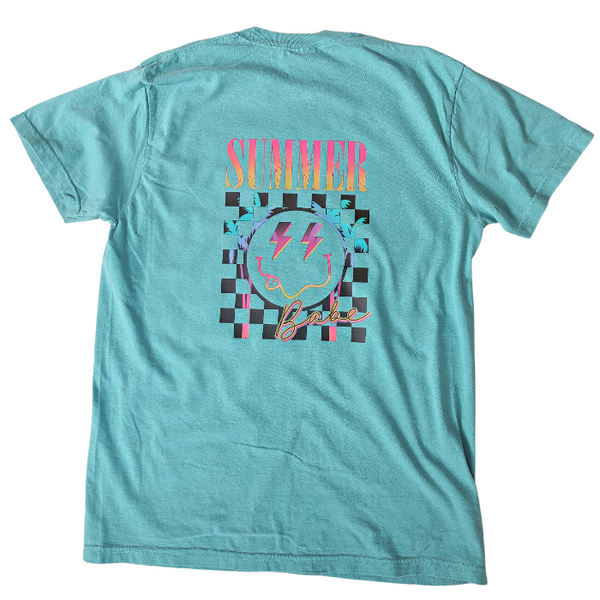 summer beach babe happy face t-shirt