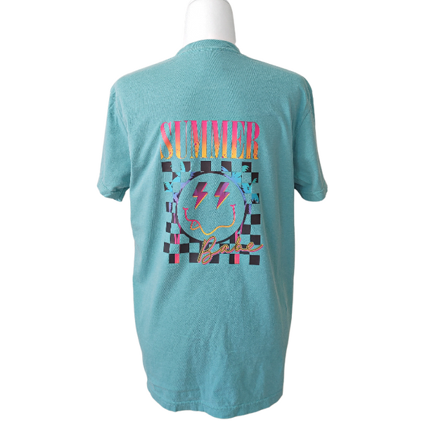 summer beach babe happy face t-shirt