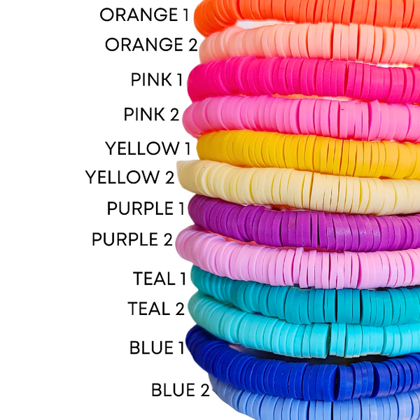 Brighten your summer look with these cheerful preppy bracelets! Crafted with colorful clay beads, they are perfect for stacking or wearing alone for a splash of fun. Great for accessorizing any outfit or as a gift idea - these beaded bracelets are sure to brighten up your day!