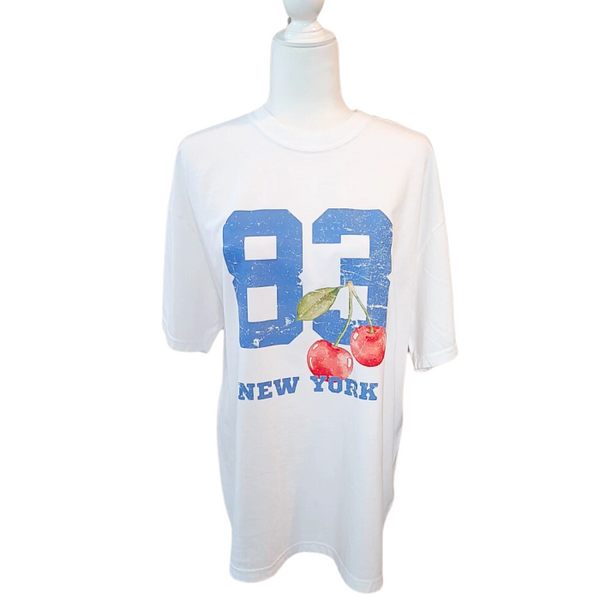 Introducing our 80's inspired Retro Sporty Shirt, featuring a vibrant Cherry graphic design and a nod to the iconic New York City. This trendy top is perfect for the preppy aesthetic and a must-have for any sports lover. Available in comfort color t-shirts and Gildan crewneck sweatshirts, size up for an oversized fit.