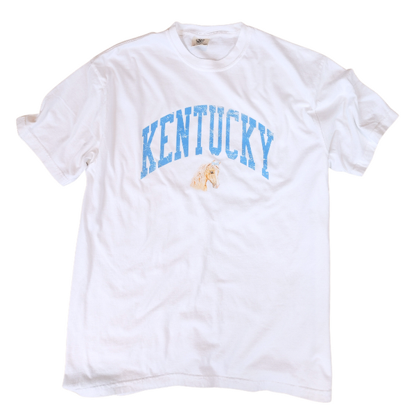 Celebrate your love for horses with our stylish Kentucky t-shirt. Available in light pink and white, this shirt features a coquette preppy horse with a bow in a distressed design. A perfect gift for horse lovers, this cute western shirt is also great for a Kentucky derby outfit. Size up for an oversized fit.
