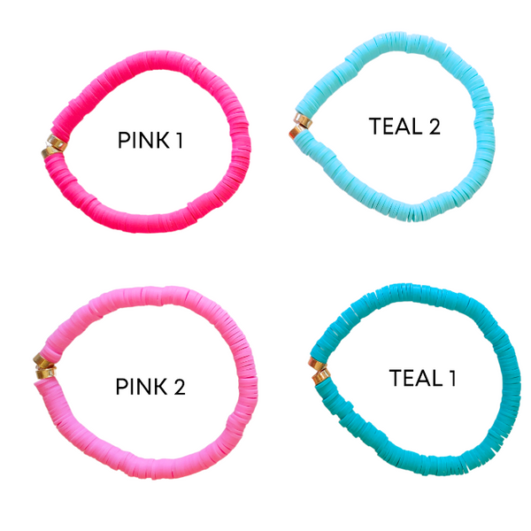 Brighten your summer look with these cheerful preppy bracelets! Crafted with colorful clay beads, they are perfect for stacking or wearing alone for a splash of fun. Great for accessorizing any outfit or as a gift idea - these beaded bracelets are sure to brighten up your day!