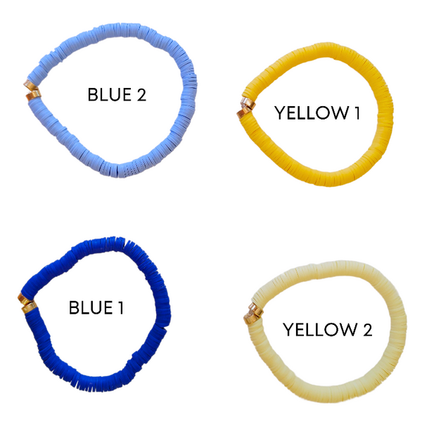 Brighten your summer look with these cheerful preppy bracelets! Crafted with colorful clay beads, they are perfect for stacking or wearing alone for a splash of fun. Great for accessorizing any outfit or as a gift idea - these beaded bracelets are sure to brighten up your day!