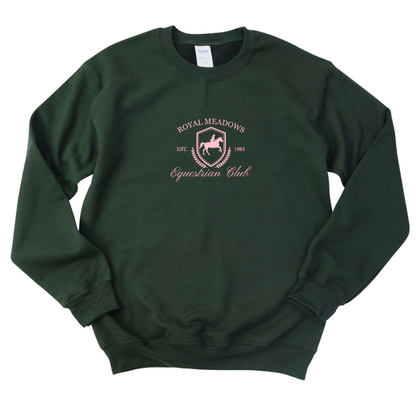 Equestrian Horse Sweatshirt Forest Green with Light Pink Design