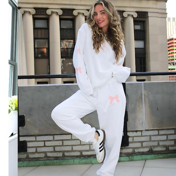 teddy bear bow sweatshirt & sweatpant set