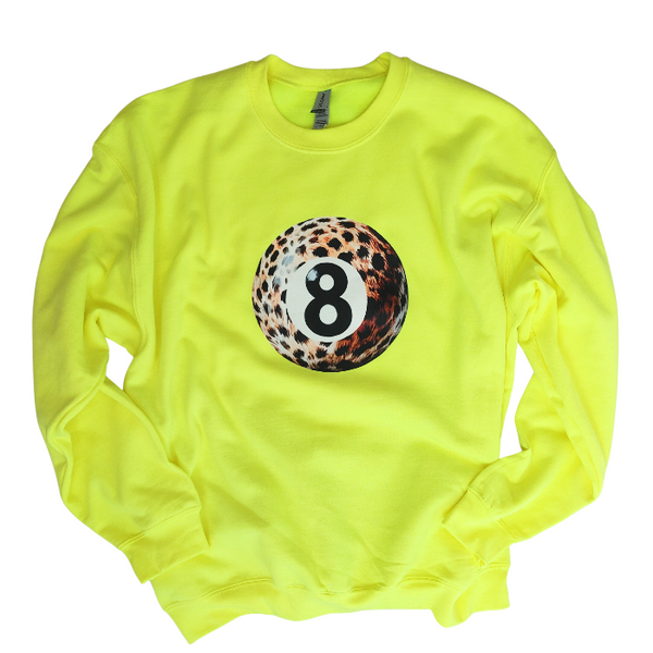 Take a stylish risk with our Neon Yellow Bold Leopard Animal Print 8 Ball Sweatshirt. This trendy crewneck is perfect for spring and summer and adds a fun pop of color to any outfit. Get ready to make a statement and stand out in this unique, aesthetic and preppy sweatshirt. This trendy crewneck is unisex and makes a great gift for anyone. Don't forget to size up for that extra oversized look!