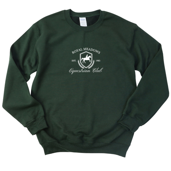 Equestrian Horse Sweatshirt Forest Green with White Design