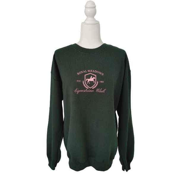 Equestrian Horse Sweatshirt Forest Green with Light Pink Design