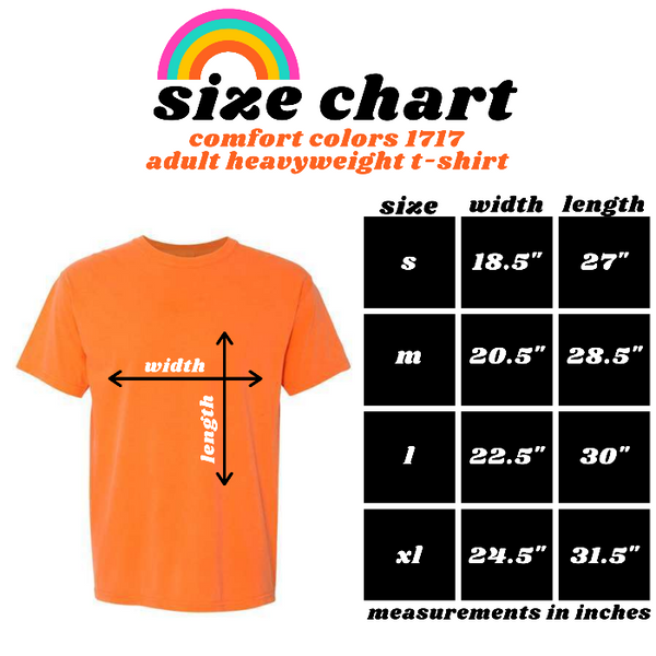 Comfort Colors 1717 Unisex Size Chart