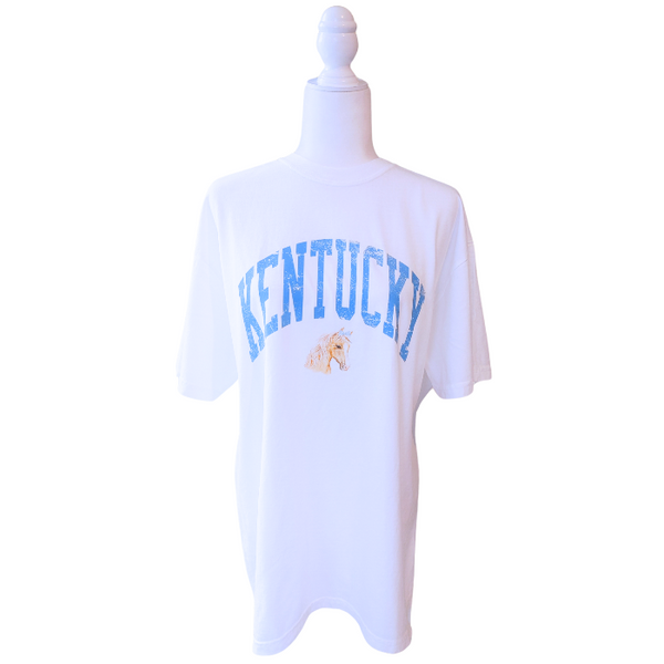 Celebrate your love for horses with our stylish Kentucky t-shirt. Available in light pink and white, this shirt features a coquette preppy horse with a bow in a distressed design. A perfect gift for horse lovers, this cute western shirt is also great for a Kentucky derby outfit. Size up for an oversized fit.