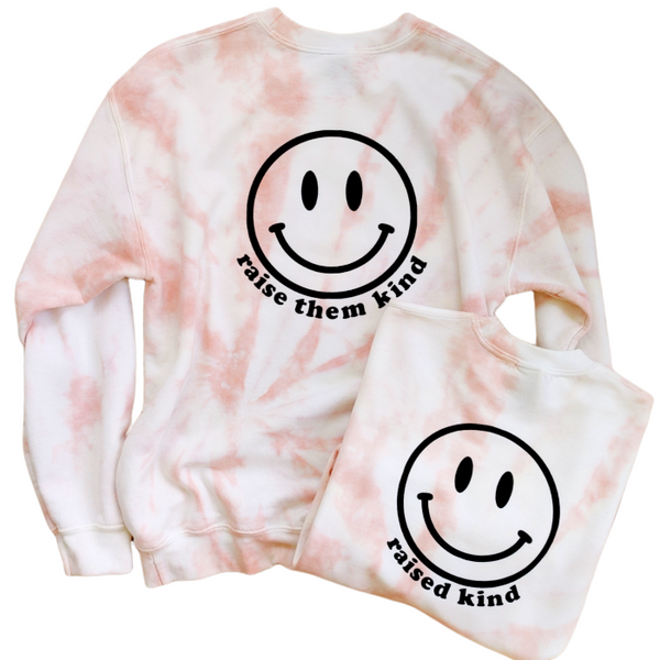 Mama Tan Tie-Dye Smiley Face Raise Them Kind Sweatshirt.