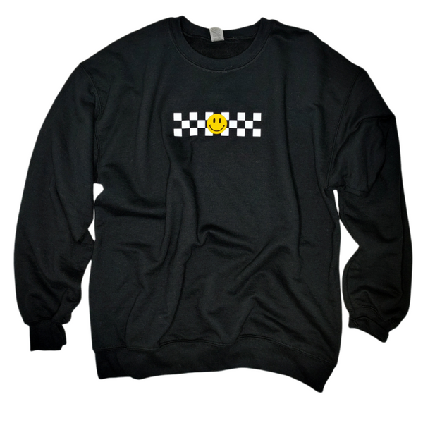 Smiley Face Checkerboard Crewneck Sweatshirt & Sweatpant Set