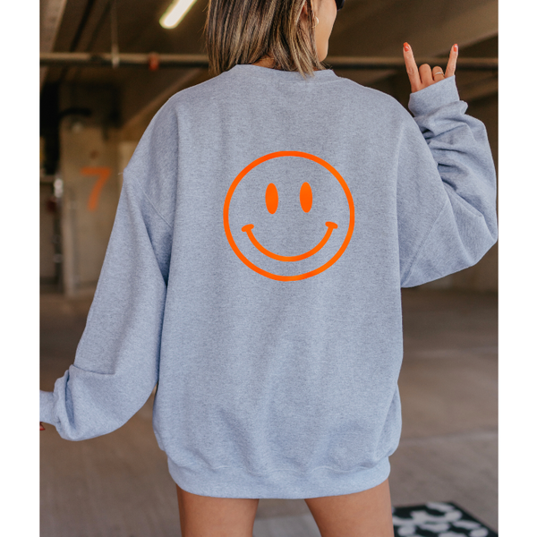 Sports Grey Neon Orange Smiley Face Crewneck Sweatshirt
