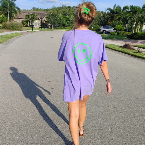 Neon Green Smiley Face Violet Purple Comfort Colors T-Shirt