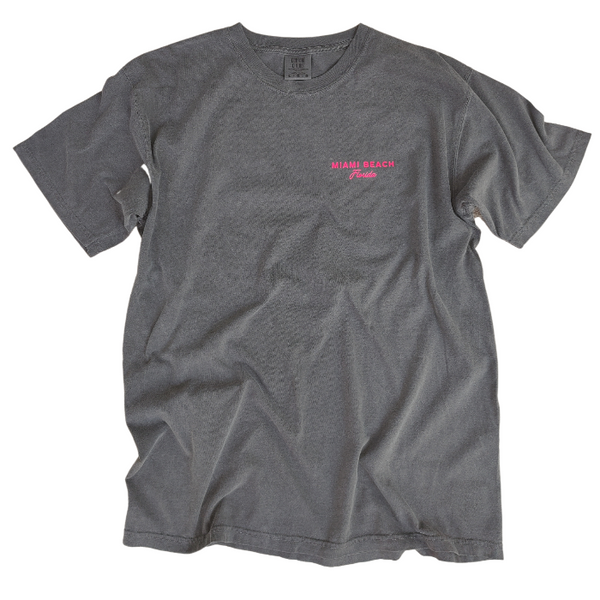 pepper grey summer paradise miami beach florida neon pink t-shirt