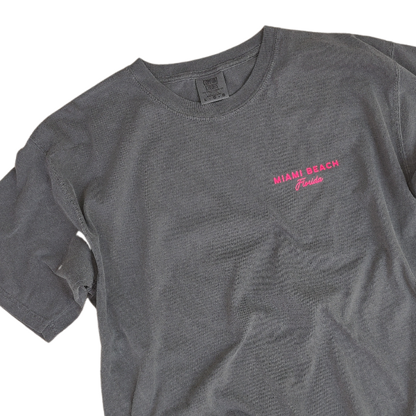 pepper grey summer paradise miami beach florida neon pink t-shirt