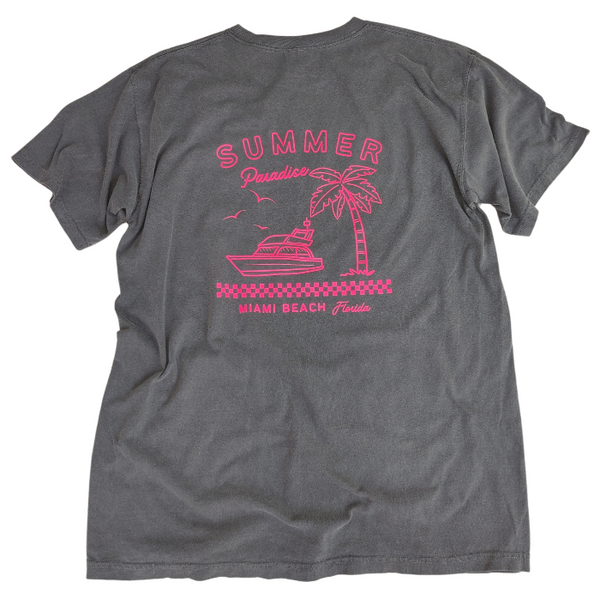 pepper grey summer paradise miami beach florida neon pink t-shirt