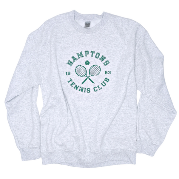 Ash distressed Hamptons Tennis Club Oversized Crewneck Preppy Sweatshirt