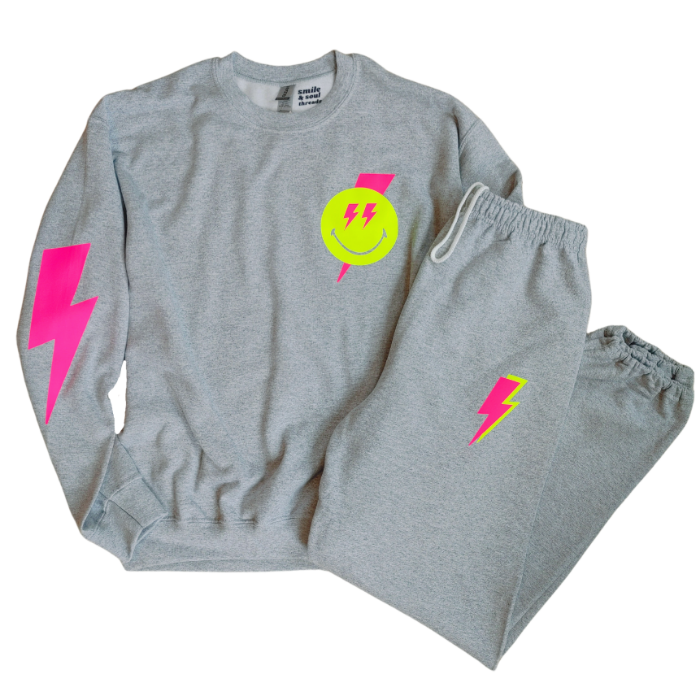 Smile Lightning Bolt Crewneck Sweatsuit | Smile & Soul Threads