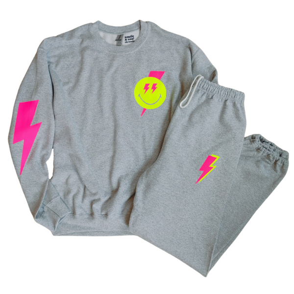 neon pink lightning bolt sweatshirt sweatpant set