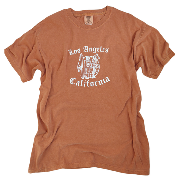 Distressed Los Angeles Skeleton Surfer Graphic T-Shirt.