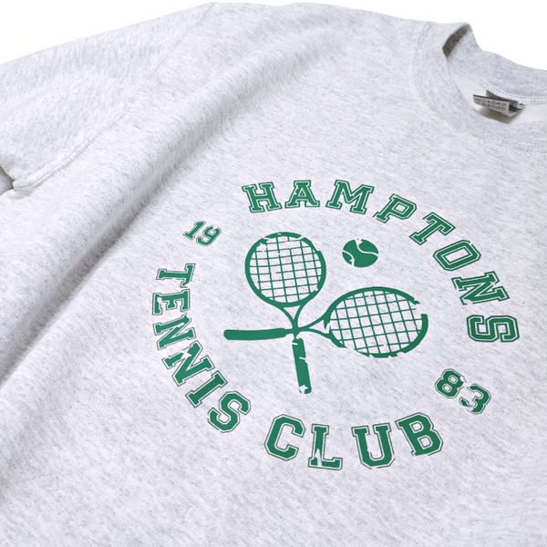 Ash distressed Hamptons Tennis Club Oversized Crewneck Preppy Sweatshirt