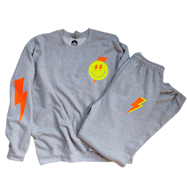 smiley face lightning bolt crewneck sweatsuit set