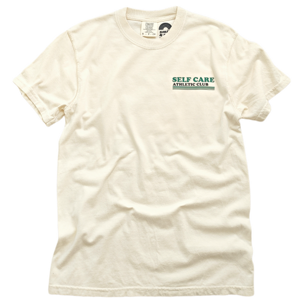 self care retro smiley athletic club t-shirt