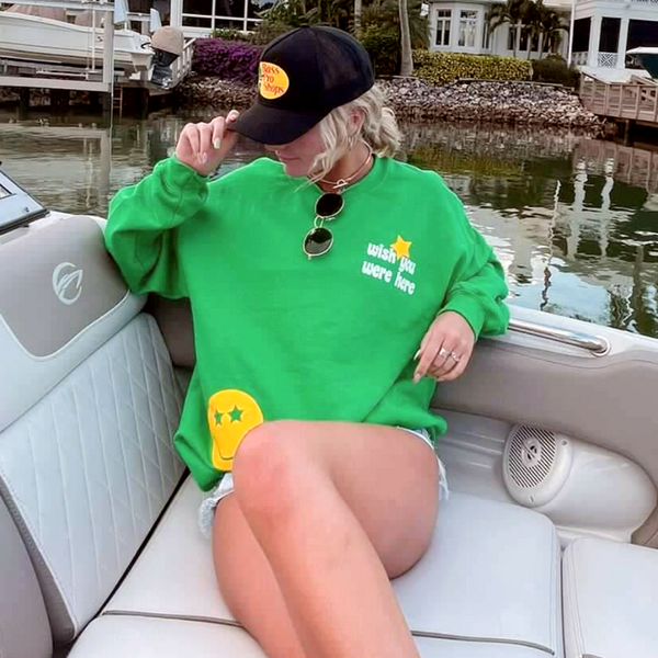 Green Smiley Face Lightning Bolt Sweatshirt.