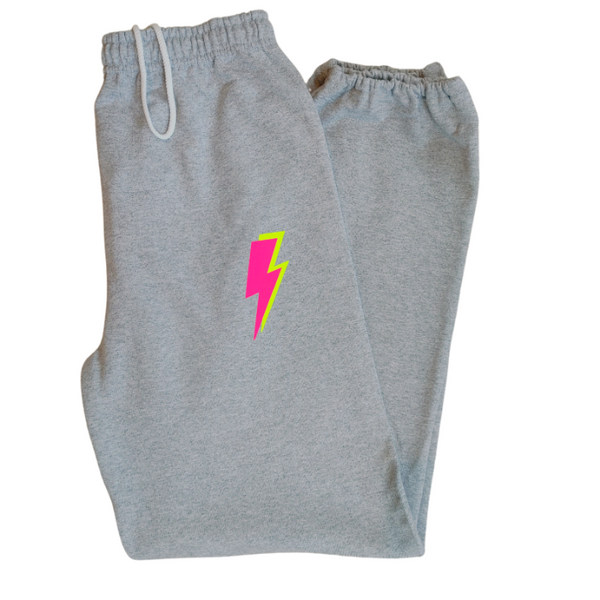 smiley face neon pink lightning bolt crewneck sweatsuit set