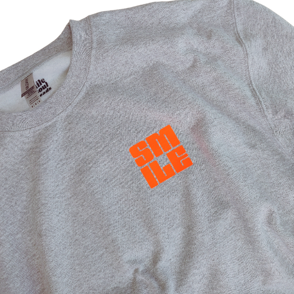 Sports Grey Neon Orange Smiley Face Crewneck Sweatshirt