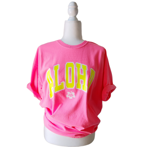 Neon Pink Aloha Hawaii Hibiscus T-Shirt.