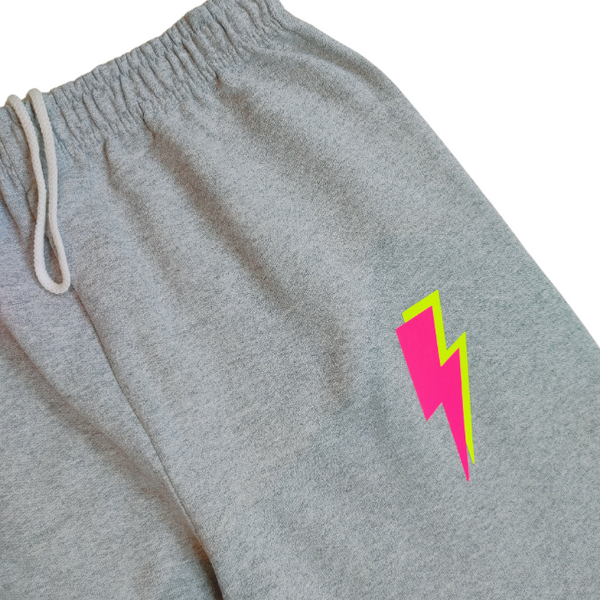 smiley face neon pink lightning bolt crewneck sweatsuit set