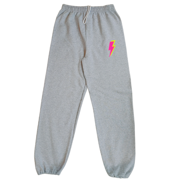 smiley face neon pink lightning bolt crewneck sweatsuit set