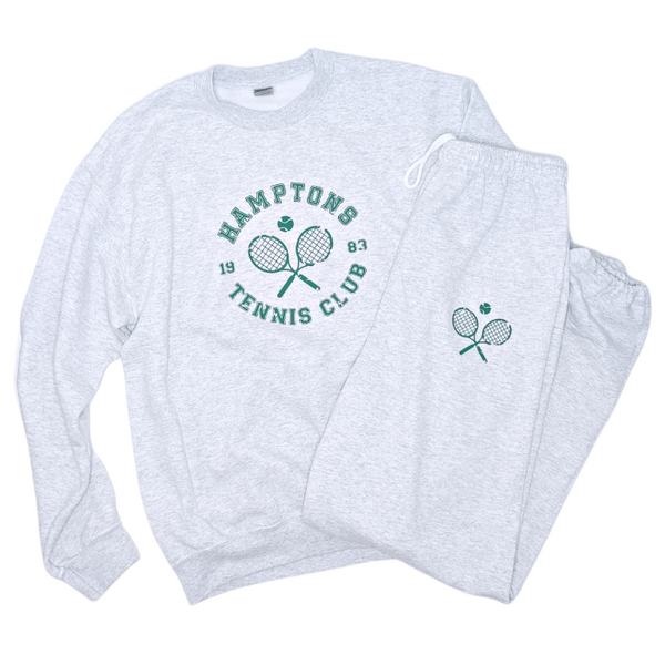 Ash distressed Hamptons Tennis Club Oversized Crewneck Preppy Sweatshirt