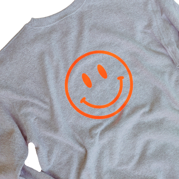 Sports Grey Neon Orange Smiley Face Crewneck Sweatshirt