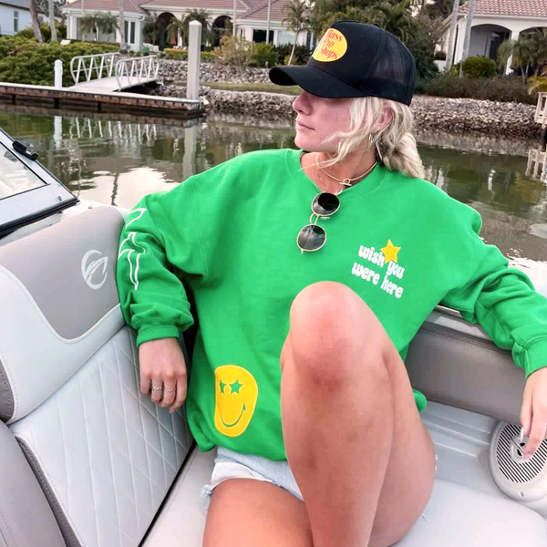 Green Smiley Face Lightning Bolt Sweatshirt.