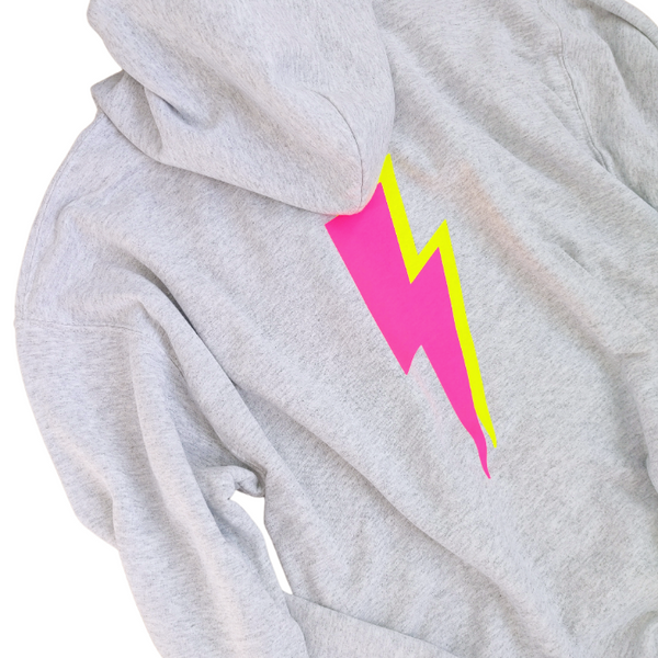 Neon Pink Smiley Face Lightning Bolt Beaded Hoodie