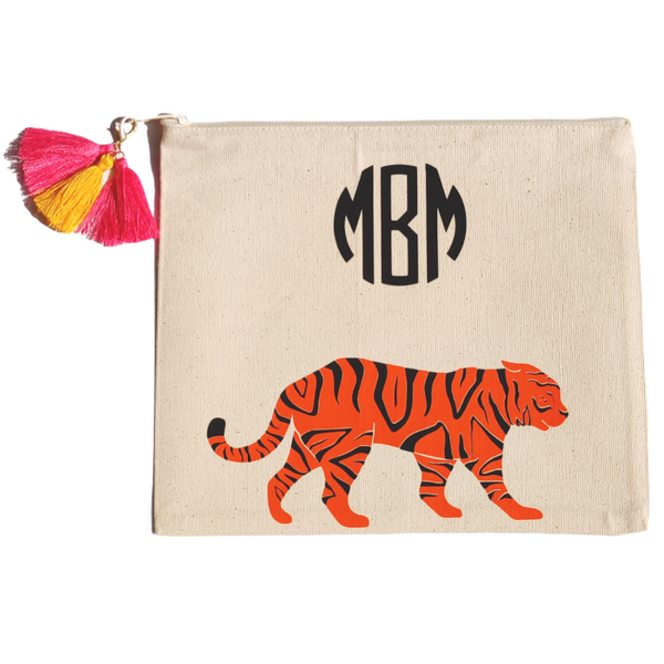 Monogram Tiger Zipper Canvas Pouch.