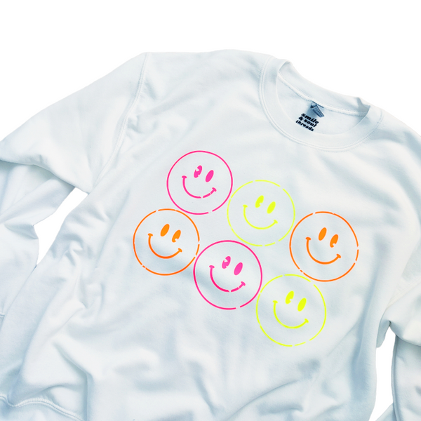 neon smiley face sweatshirt