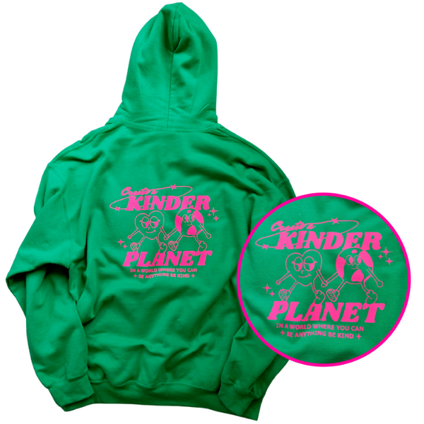Create a Kinder Planet Green & Neon Pink Hoodie